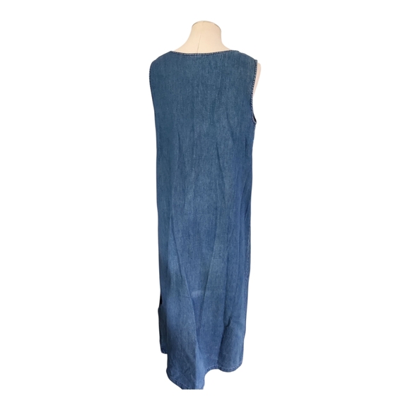 Karin Stevens Petites Embroidered Denim Maxi Dress Size 8P 100% Cotton Boho - Picture 4 of 8
